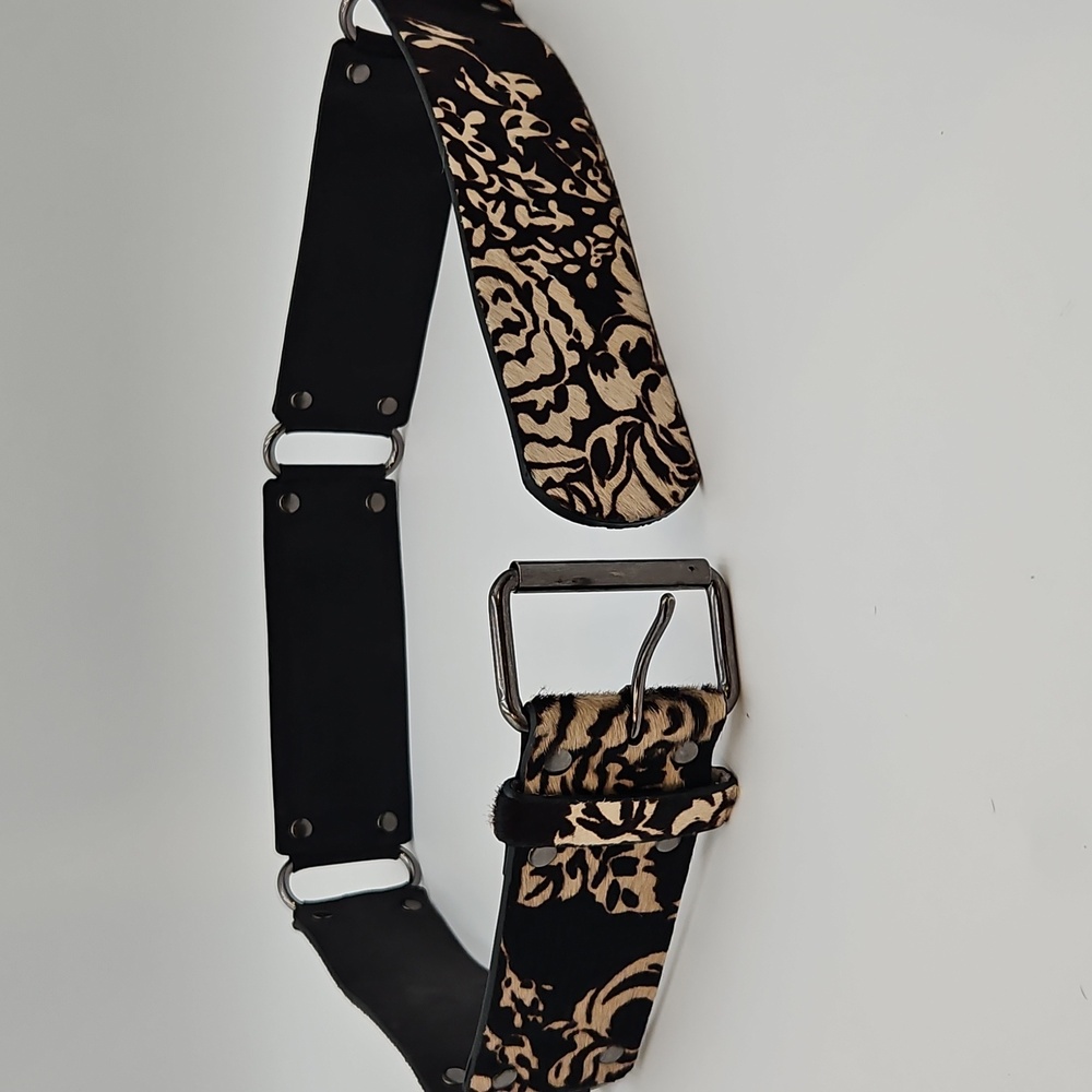Genuine Leather Belt Suede Black Cream 39" Metal Buckle - Picture 13 of 14